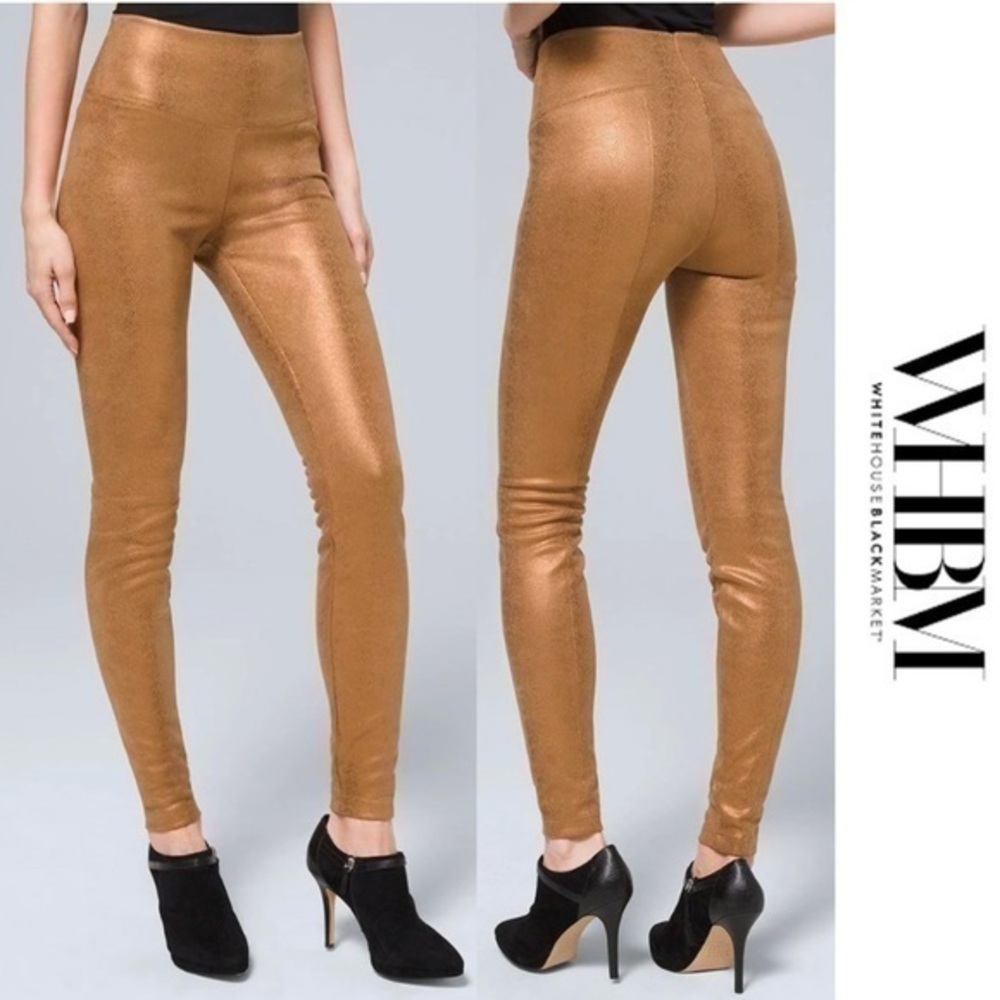 NWT White House Black Market Foil Nvlty Runway Legging Bronze Snake Foil Size 0R